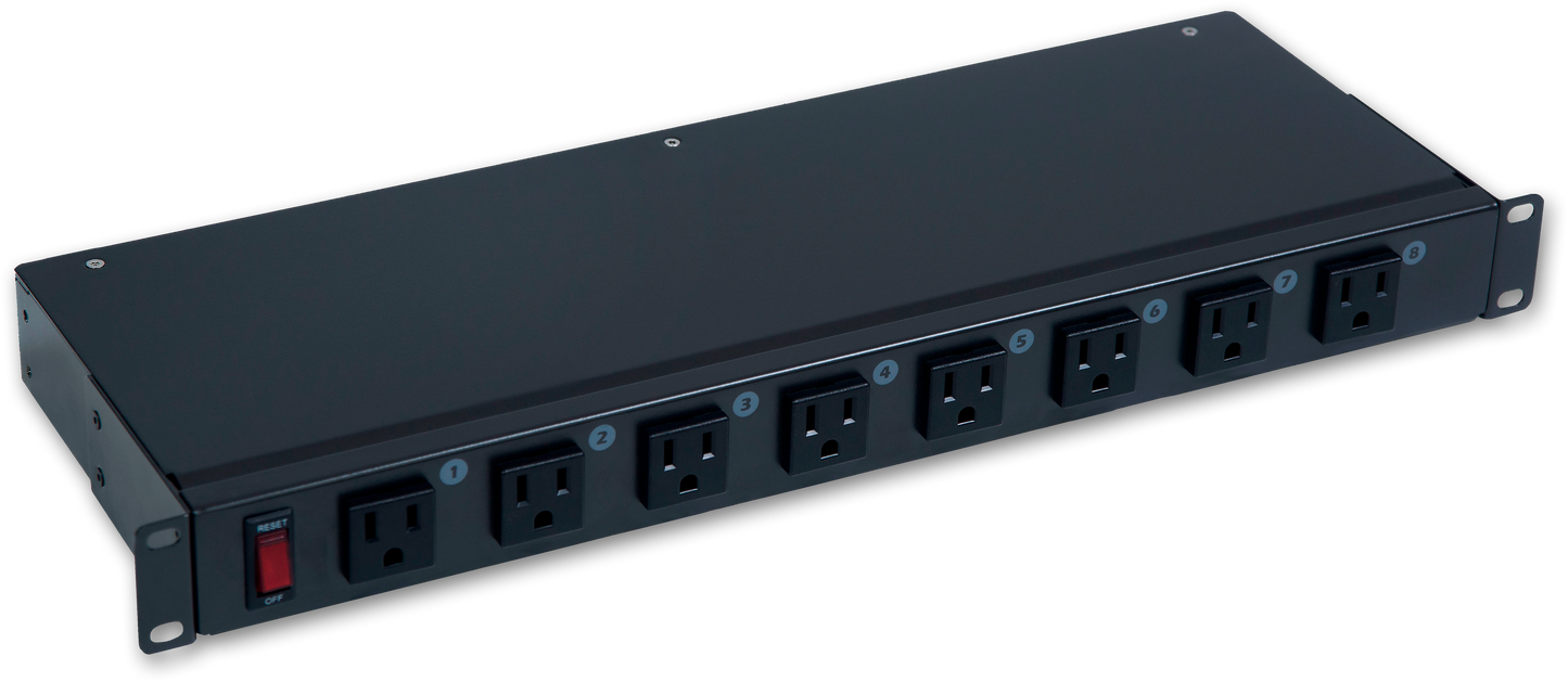 PDU NM de 1UR, 110-127 VAC., 15 Amperios, 8 receptáculos NEMA 5-15R frontales (1PH-15A-08-515RF-1S)