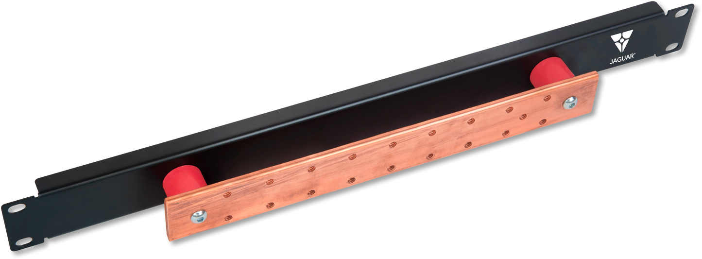 Barra de cobre con base aislante para aterrizar equipos en racks y gabinetes de 19" EIA 1 UR (NCS-RL19-GK)